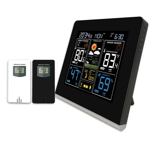 Temperature and Humidity Multi-Sensor Station with 3 Indoor Outdoor Sensors  - White