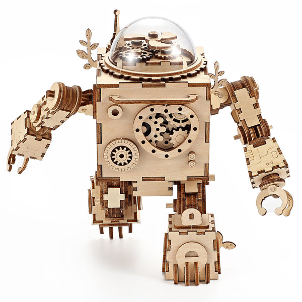 TG714 - 3D Wooden Puzzle - Musical Robot Building Kit with Working Music Box