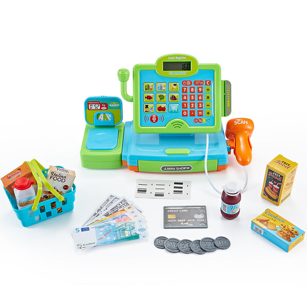 TG802 Pretend Play Toy Shopping Till Set With Scales, Scanner, Food And Shopping Basket