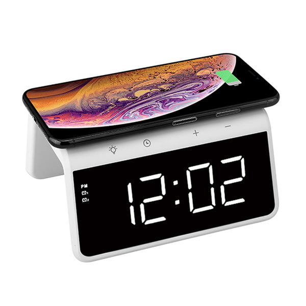 TG809 - Alarm Clock With Qi Wireless Charger Pad, Dimmable Display, 2 Alarms & Colour Changing Nightlight